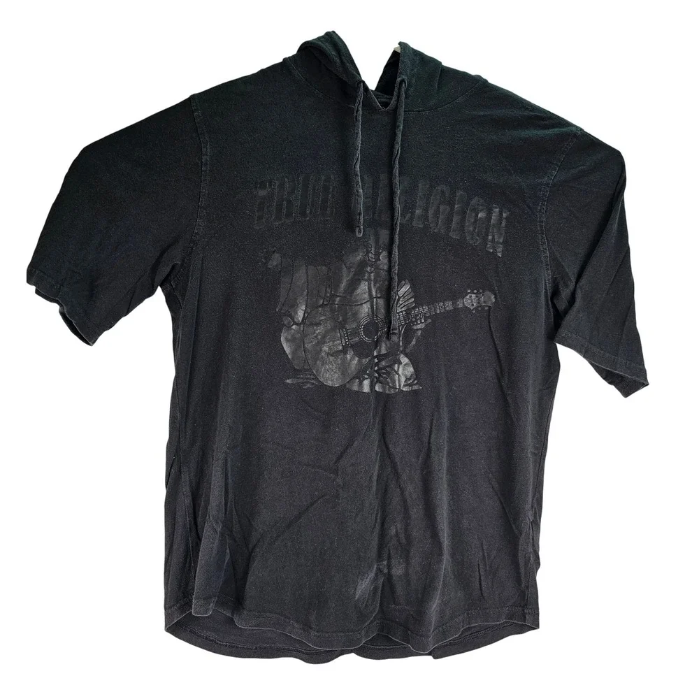 True Religion Mens M Pitch Black SS Pullover Tee Buddha Y2K Nostalgia Streetwear